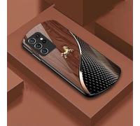 Urgalaxy Personalized Golden Horse Wood Grain Tempered Glass Case, Magnetic Tempered Glass Case, for Samsung S25 S24 S23 S22 Ultra (For S25 Ultra,Brown)
