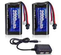 URGENEX Batteria agli ioni di litio da 7,4 V da 2000 mAh 2S con spina SM 2P High Capacity for Remote Control RC Boat H101 RC Batterie con caricatore (2 pezzi)