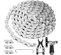 URHELP Catena per bicicletta a 6/7/8 scomparti, attrezzi per catena per bicicletta con frantoio e tester per catena, 116 maglie per la riparazione della catena, la maggior parte delle biciclette da