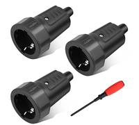 URHRHU 3 Pezzi Fiches Schuko, 3 x Fiche electrique femelle Noire, 250V, 16A, IP44 Prise Fiche Femelle Noir en Caoutchouc Prises de Courant Étanches 3.7KW