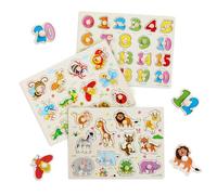 URHRHU 3 Pezzi Puzzle di Legno Montessori per Bambini 1 2 3 Anni Puzzle Animali Insetti e Numeri con Pomelli Giocattoli di Legno Montessori Giocattolo Educativo di Puzzle Regalo per Ragazzi e Ragazze