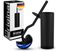URIGINAL® Scopino per WC con detergente per bordi, spazzola per WC per una pulizia accurata, colore nero, spazzola per WC in acciaio inox con effetto loto, setole dure per la massima igiene