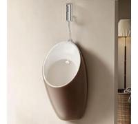 Urinale a Parete Uomo in Ceramica, Urinale con Scarico Automatico a Sensore | Antispruzzo per Bagno Casa Hotel e Uso Commerciale(Brown/white,Exposed Sensor)