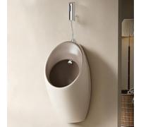Urinale a Parete Uomo in Ceramica, Urinale con Scarico Automatico a Sensore | Antispruzzo per Bagno Casa Hotel e Uso Commerciale(White/brown,Exposed Sensor)