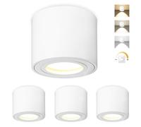 URing 4x LED Faretto da Soffitto Bianco, Faretti da Soffitto IP44 Ø80x65mm Piatto, Faretti 230V Contiene Modulo LED 5W 550LM, Faretto led Interno Dimmerabile 3000K/4000K/6500K, Alluminio, Rotondo