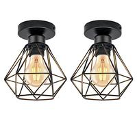URing Lampadario a sospensione Plafoniera vintage E27, Lampadario Soffitto Industriale Metallo Gabbia ferro, Retro Geometrico illuminazione per soggiorno Corridoio Portico Camera da Letto,Nero