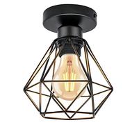 URing Lampadario a sospensione Plafoniera vintage E27, Lampadario Soffitto Industriale Metallo Gabbia ferro, Retro Geometrico illuminazione per soggiorno Corridoio Portico Camera da Letto, Nero, 16cm
