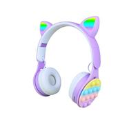 URIZONS Cuffie Bluetooth Cat Ear, LED Luminose, Pieghevoli, Stereo TWS Wireless con Pop-It Rainbow, Auricolari da Gaming (Purple)