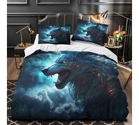 Urlo del lupo fantasy Set Di Copripiumino Set di 3 Pezzi microfibra morbida motivo 3D con cerniera con federe Bestia mitica copripiumino for adulti e adolescenti Single（140x200cm）