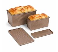 URMONA Set 2 Stampi Pane in Cassetta con Coperchio, Stampo Toast e Plumcake con Fori, Ideale per Pane e Dolci, Acciaio al Carbonio per Forno e Macchina del Pane (M+L, Oro Rosa)