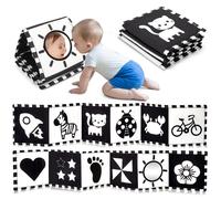 URMYWO Libri Sensoriali Neonato con Specchio, Libro di Stoffa Bianco E Nero - 3