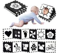 URMYWO Libri Sensoriali Neonato con Specchio, Libro di Stoffa per Neonati,Giochi Neonato 0 3 6 12 Mesi, Tummy Time, Libri di attività in Bianco e Nero con 11 Motivi, Pieghevole e Lavabile