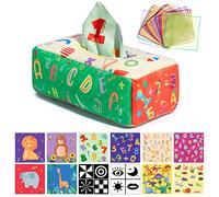 URMYWO Scatola di Fazzoletti Montessori Giocattolo per Tummy Time Neonato Giochi Sensoriali per Neonati Giochi per Neonati 0-3 Mesi con Carta Rugosa Lavabile 0-12 Mesi (L)
