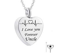 Urn Pendant Necklace,Heart and ECG with Engraving I Love You Forever... Urn Necklaces for Ashes Stainless Steel Necklace Urns for Human Ashes