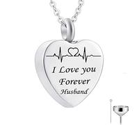 Urn Pendant Necklace,Heart and ECG with Engraving I Love You Forever... Urn Necklaces for Ashes Stainless Steel Necklace Urns for Human Ashes
