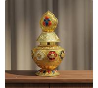 Urna Buddista Otto Simboli Fausti Intagliato Vaso Del Tesoro Tibetano per