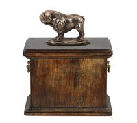 Urna Bulldog in legno massiccio per le ceneri del cane, con statua di cane.