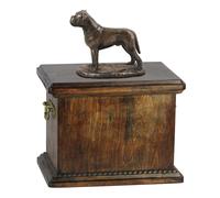 Urna Bullmastiff in legno massiccio per le ceneri del cane, con statua del cane.