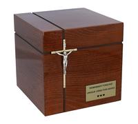 Urna cattolica per adulti in legno massello, scatola per ceneri commemorativa, commemorativa, funerale, urna con croce (targa commemorativa/sì)
