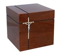 Urna cattolica per adulti in legno massello, scatola per ceneri commemorativa, commemorativa, funerale, urna con croce (targa commemorativa/NO)