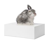 Urna Cineraria in Legno con Miniatura in Ceramica Coniglio 10x20x15cm GMF Bianco