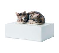 Urna Cineraria in Legno con Miniatura in Ceramica Gatto 10x20x15cm GMF Bianco