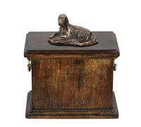 Urna commemorativa in legno massiccio per le ceneri del cane, con statua di cane