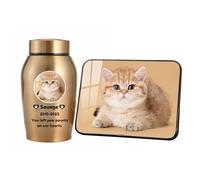 Urna commemorativa per gatti in acciaio inossidabile con ceneri personalizzate, con cornici per foto personalizzate opzionali per animali domestici,D'oro,Little