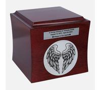 Urna di legno con ali d'angelo