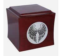 Urna di legno con ali d'angelo