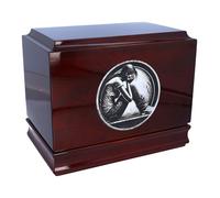 Urna di legno nostalgica con donna piangente Urna per padre Urna per marito