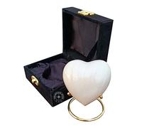 Urna funeraria bianca per ceneri con cuore con scatola nera e supporto in ottone - Urna in miniatura per il tuo caro adulto e funerario per adulti e neonati