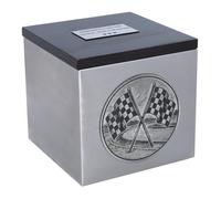 Urna funeraria da corsa per ceneri a scacchi, a tema bandiera a scacchi, scatola commemorativa in metallo, unica per gli amanti delle auto e gli appassionati di sport motoristici (placca/sì)
