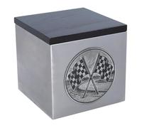 Urna funeraria da corsa per ceneri a scacchi, a tema bandiera a scacchi, scatola commemorativa unica in metallo, per gli amanti delle auto e gli appassionati di sport motoristici (placca/no)
