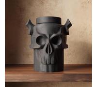 Urna funeraria per animali domestici con teschio gotico stampato in 3D, urna per cremazione con corna, decorazione commemorativa horror per animali domestici, dimensioni mensola: 11 in / 28 cm