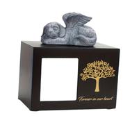 Urna funeraria per cani con statua di cane angelo, versatile e con cornice