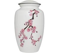 Urna funeraria per ceneri umane con fiori di ciliegio, realizzata a mano in alluminio, adatta per cimitero o nicchia, misura grande, adatta per resti di adulti