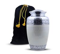 Urna funeraria per ceneri umane, grande urna commemorativa, elegante urna funebre con coperchio sicuro, urna funeraria in alluminio di alta qualità per adulti con sacchetto di velluto (bianco perla)