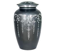 Urna funeraria per ceneri umane in argento con incisione a diamante, realizzata a mano, grande urna funeraria per ceneri umane, borsa inclusa (19 x 19 x 24 cm, nero opaco)