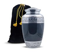 Urna funeraria per ceneri umane, urna funebre grande con coperchio sicuro e sacchetto di velluto, elegante urna commemorativa in alluminio per sepoltura o esposizione