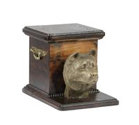 Urna in legno Akita Inu urna di cremazione per ceneri di cane con statua in pied