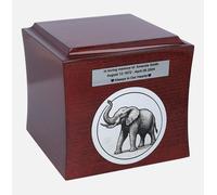 Urna in legno con grafica a elefante incisa
