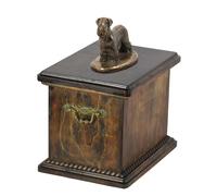 Urna in legno massiccio Cesky Terrier per le ceneri del cane, con statua del can