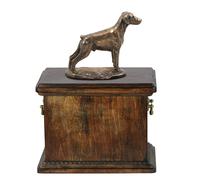 Urna in legno massiccio Doberman non affrescata per le ceneri del cane, con stat