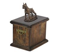Urna in legno massiccio per le ceneri del cane Boxer Cropet con statua di cane