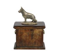 Urna in legno massiccio per le ceneri del cane pastore tedesco, con statua del c
