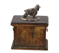 Urna Cocker Spaniel Inglese in legno massiccio per le ceneri del cane, con statu