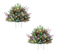 Urna per albero di Natale artificiale pre-illuminata, riempitivo per le festività all'aperto, pini artificiali illuminati con treppiede e luci a LED, decorazione natalizia per esterni (2pc-02)