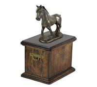 Urna per cavallo in legno massiccio con statua in bronzo - Cavallo Clydesdale Sc