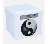 Urna tematica con simbolo Yin-Yang, armonia della memoria e della pace. Urna giapponese per ceneri a tema ceneri (bianco/design1/placca)